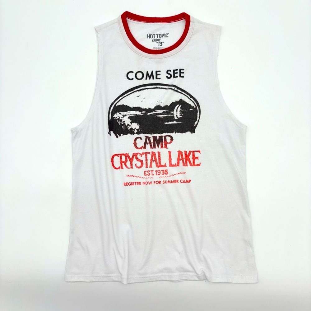 Hot Topic White and Red Camp Crystal Lake Tank Top